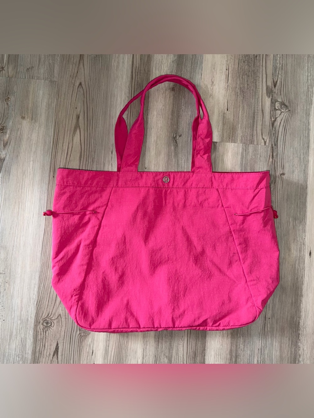 Lululemon Large Tote Bag Magenta Nylon Gym Travel Shoulder Bag Drawstring Sides